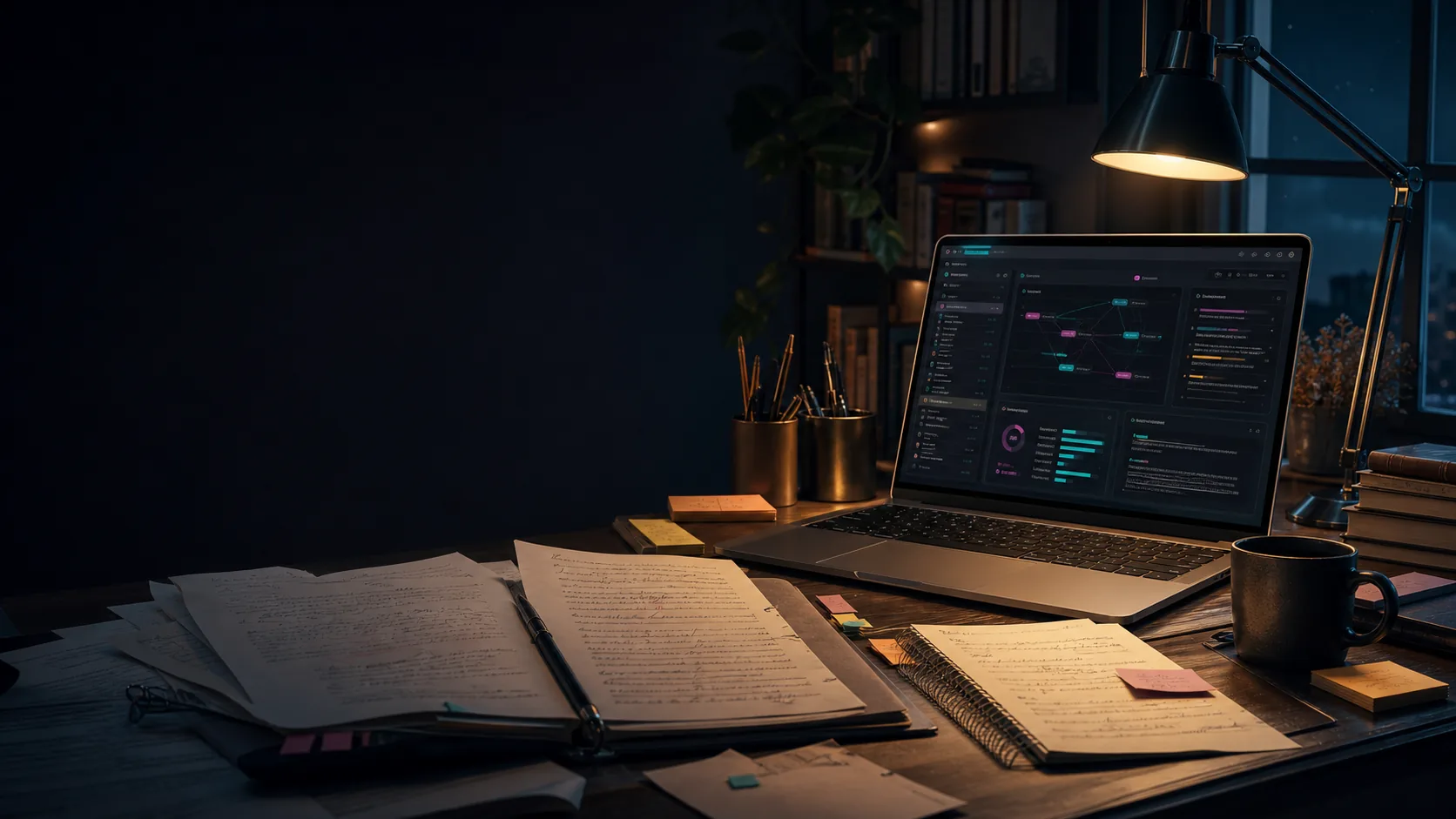 A manuscript analysis desk with continuity diagnostics